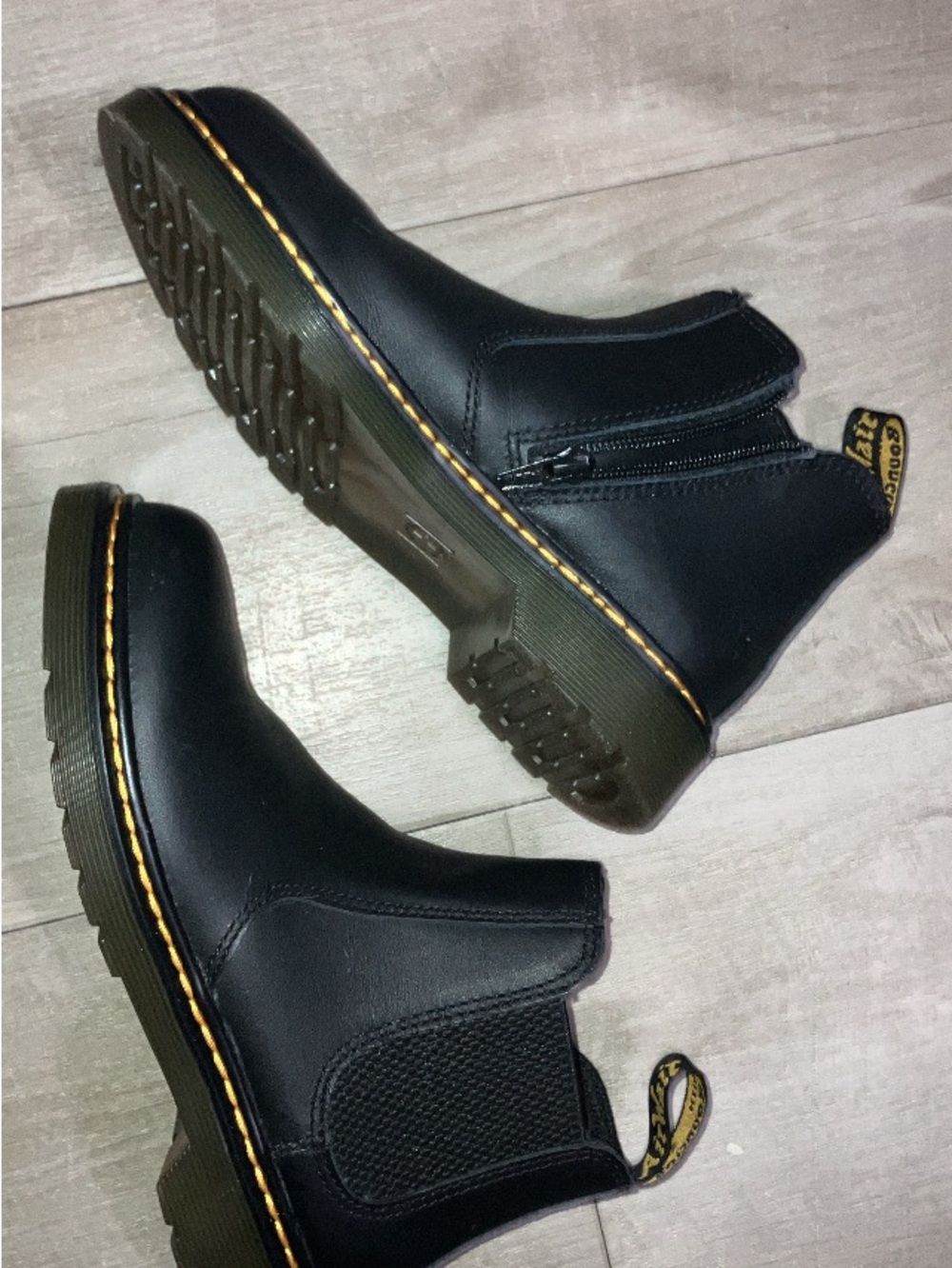 Dr. Martens Black Leather Chukka Boots with Yellow Welt Stitching